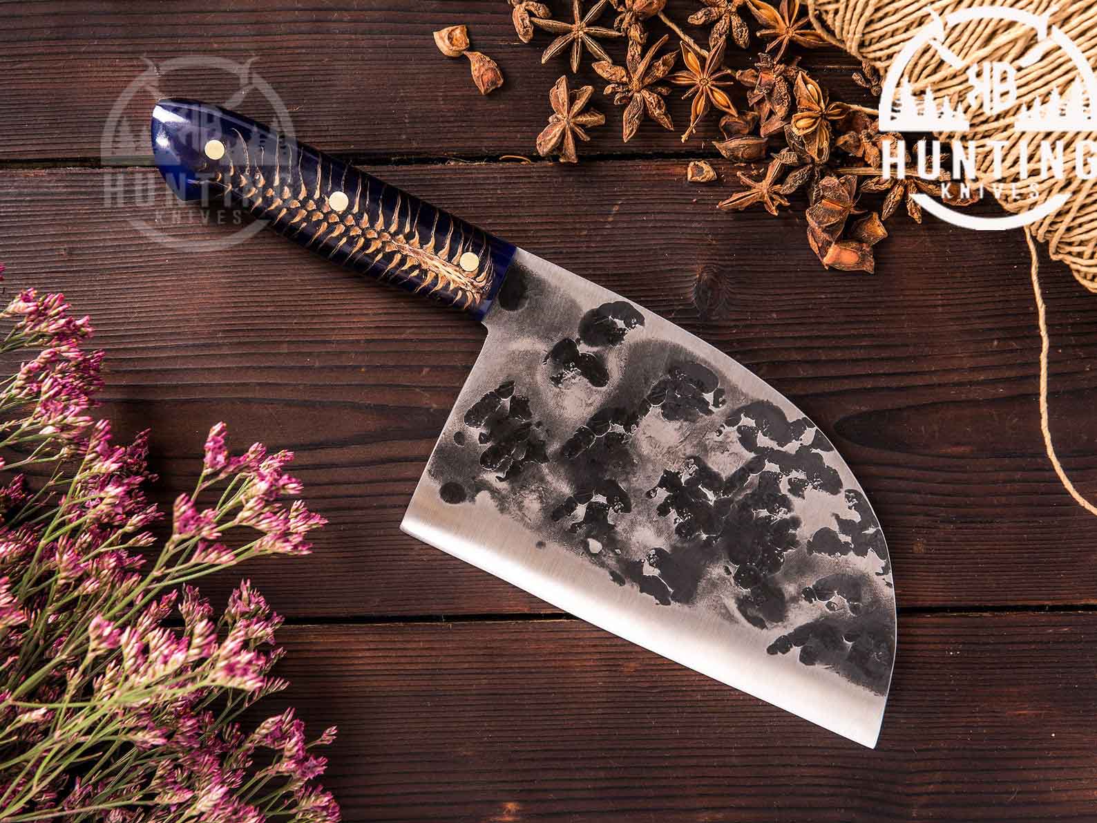 Handmade - Serbian Chef Cleaver Knife - Hand Forged Knife - Sunset Yel